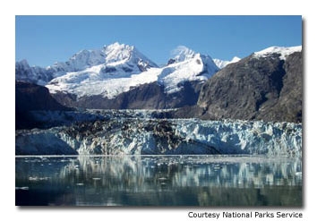 A view of the Johns Hopkins Glacier on a rare sunny day