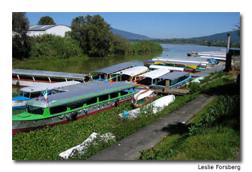 Colorful wooden boats lined a walkway along an inlet of Lake Pátzcuaro, awaiting passengers to the lake’s islands.
