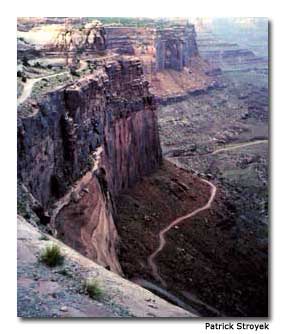 Hair-raising Shaffer Trail winds its way from the canyon floor to the Island in the Sky district.