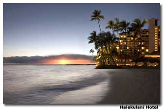 Halekulani Hotel beachfront on the Pacific Ocean Oahu, Hawaii