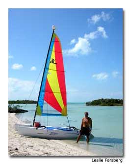 We sailed to a secluded beach for a picnic lunch on the resort&rsquo;s Hobie Cat.