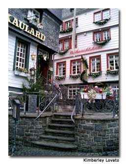 Monschau’s buildings and square are decorated for the season.