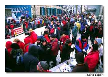 The finish line for the dogsled races winds through the city.