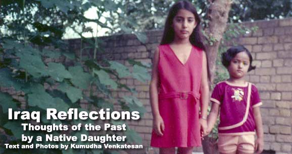 Kumudha&rsquo;s sister and neighbor are pictured in an Iraq back yard during peaceful times.