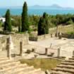 The azure waters of the Mediterranean can be seen from the rooftop terrace of a restored Roman villa in Carthage.