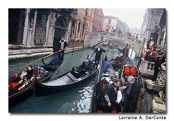 Gondolas are extra busy during carnivale, escorting party goers from event to event.