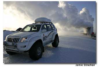 Specially modified arctic trucks are the only mode of transport in Iceland's snowy landscape.