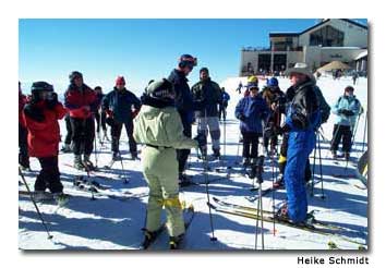 Steamboat’s director of skiing, 1964 Olympic silver medalist and world champion Billy Kidd, is surrounded by admirers at the top of the Heavenly Daze run.