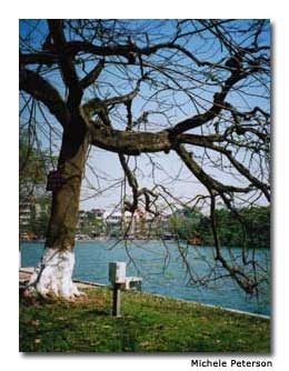 Hoan Kiem Lake is rimmed with cafes and shops, making it a perfect place to spend the morning.