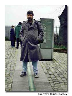 The author stands on the Prime Meridian.