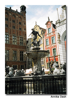 The original bronze statue of the sea god, Neptune, is the centerpiece of the town square.