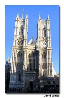 The lower Gothic sections at the front of Westminster Abbey were built in the 15th century and the towers were added in the 1700s.