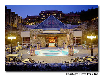 Visitors to the resort's spa can enjoy a picturesque outdoor soaking pool.