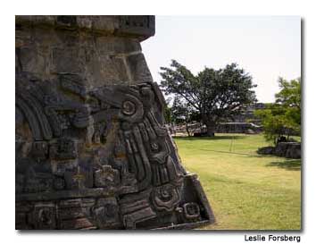 Xochicalo’s Temple of Quetzalcóatl features a carving of the feathered serpent.