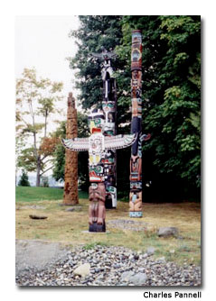 Stanley Park’s numerous attractions include exquisitely crafted totem poles, sited near the Brockton Visitor Centre.