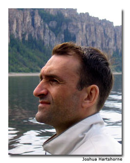 Dima, observing what may be northern Siberia&rsquo;s only tourist attraction: the magnificent Lena Pillars.