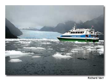 Visitors enjoy a firsthand view of the San Rafael Glacier via the Patagonia Express.