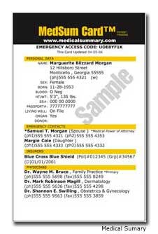 The MedSum Card provides medical personnel with important health-related information.