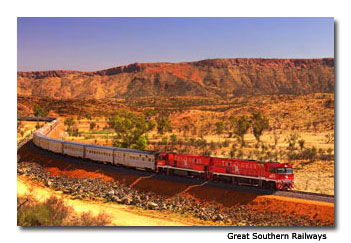 The railway route follows the southern coast of Australia and then up north into the “red center” in the heart of the country.