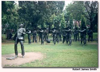 Larger than life statues depict the execution of José Rizal, forever commemorating the life and death of this important Filipino leader.