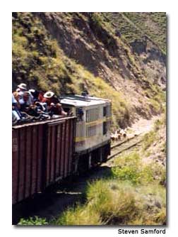 Passengers on the train to the Devil’s Nose prefer the view from the roof to the relative safety and comfort inside the train.