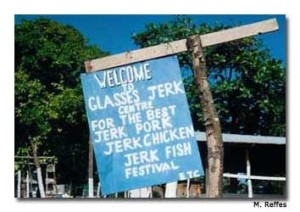 One of several jerk vendor signs on Boston Beach.