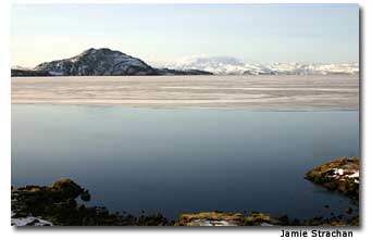 A view of Thingvallavatn Lake and its two volcanic islands.