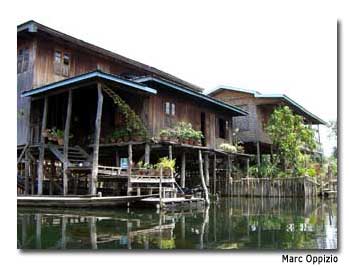 Stilted houses are a common site on Inle Lake.