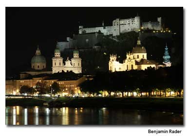 Festung Fortress and churches lit at night