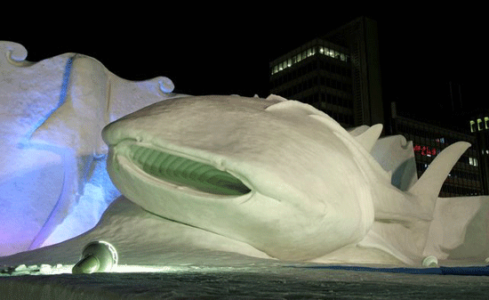 A whale shark from snow and ice at the Sapporo Snow Festival. Photo by City of Sapporo