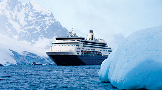 The 1258-passenger Holland America Line ship, ms Ryndam, sets sail in Antarctica Photo by Holland America