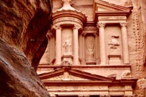 View of Petra in rock alleys