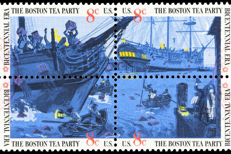 Stamp commemorating the Boston Tea Party