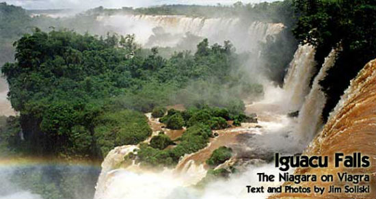 The waterfalls at Brazil and Argentina's meeting point rush down. 