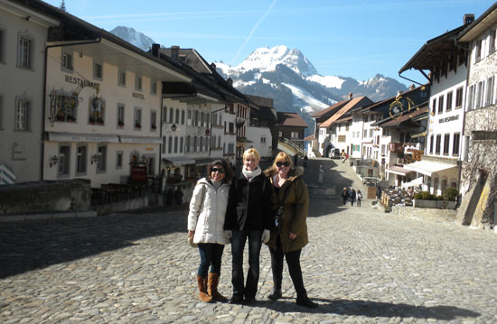 The author and her friends, Esther and Melanie, exploring the village of Gruyeres, Switzerland. 