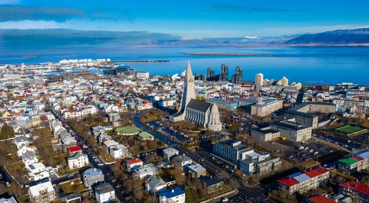 Overlooking city of Reykjavik in Iceland