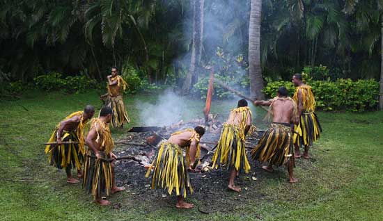 Preparing for the firewalking ritual in Fiji. Photo by Richard Varr