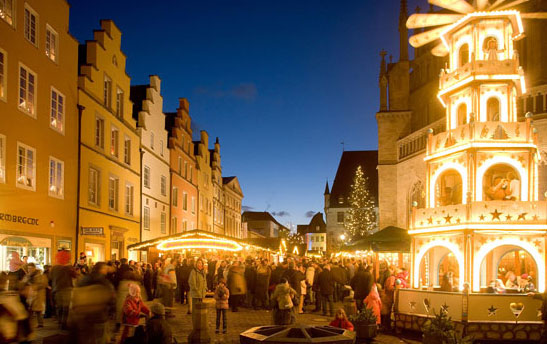 St. Nikolaus visits the Christmas market in Osnabrück each day. Photo by Historic Highlights of Germany