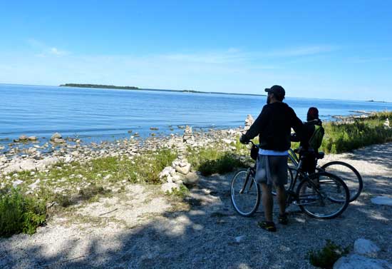 Bikers overlooking the water