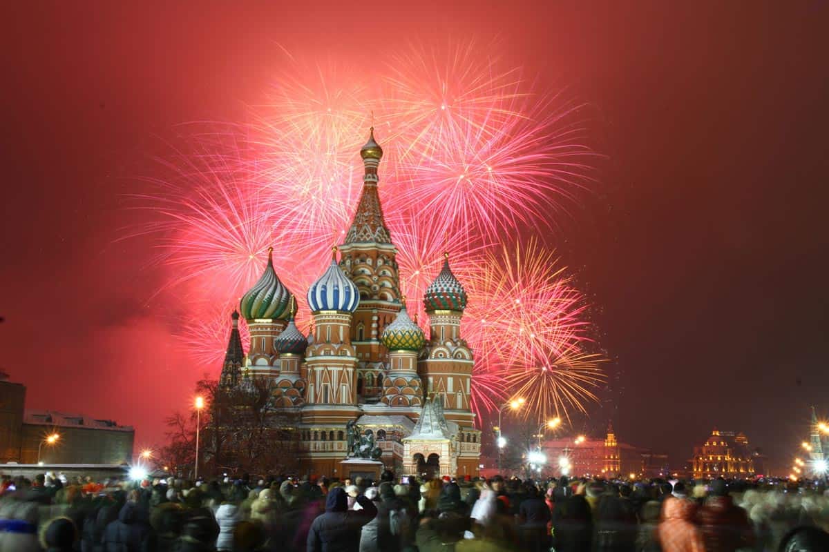 New Year's Eve fireworks in Moscow, Russia