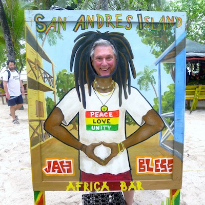 The writer hams it up at an amusement park on the beach. Photo by Bob Schulman