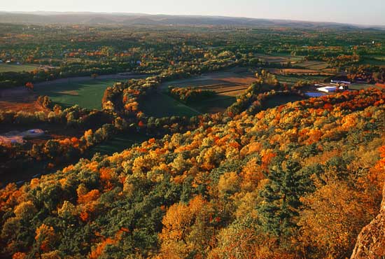 Beautiful colors cover the Talcott Mountain in Connecticut. Photo courtesy of Connecticut Tourism