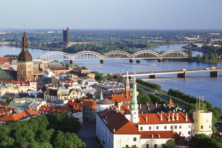 A view of Old Town with the Daugava River beside it. 