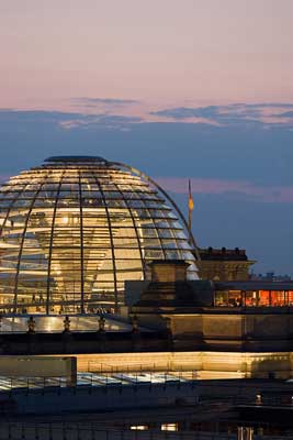 The Reichstag lights up the night. Photo by VisitBerlin