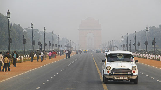 Driving in New Delhi, India.