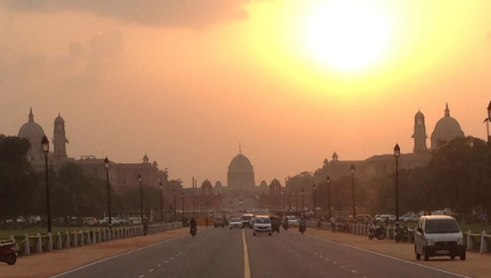 Driving at sunset in India.