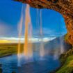 One of Iceland's top waterfalls, Skógafoss is located on the Skógá River in the south of Iceland at the cliffs of the former coastline