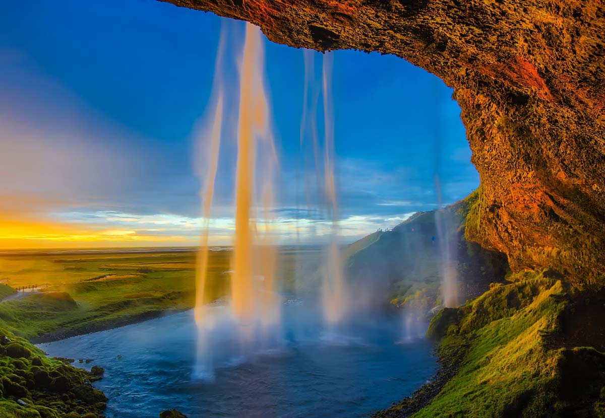 One of Iceland's top waterfalls, Skógafoss is located on the Skógá River in the south of Iceland at the cliffs of the former coastline