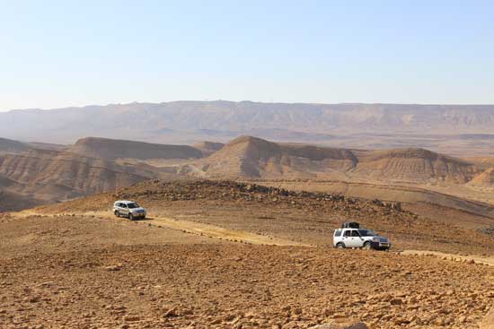 Taking a jeep tour across the Ramon Crater in Israel. Photo by Janna Graber