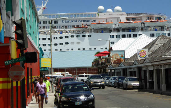 Cruise ships dock near Nassau.